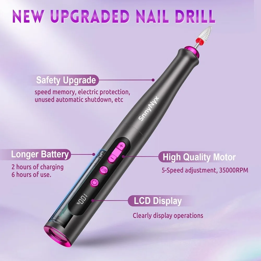 Cordless Electric Nail Drill Professional, Acrylic Nail Kit for Nail Polish Remover, Electric Nail File Buffer Grinder, Portable