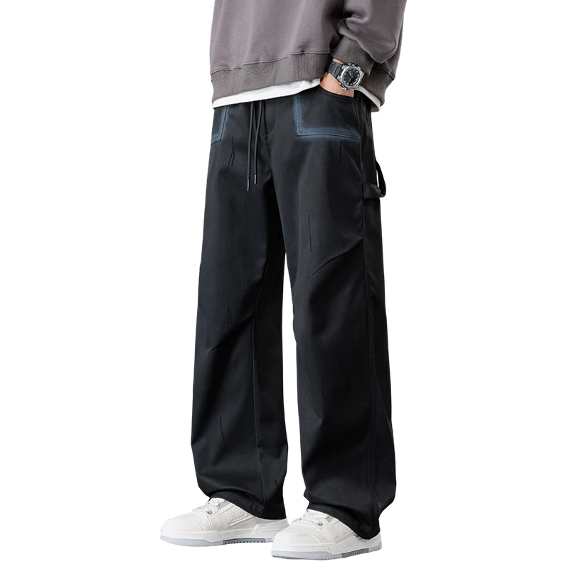 

2025 Autumn Winter New American Retro Jeans Men's Elastic Waist Straight Leg Pants for Teenagers Loose Casual Versatile Pants