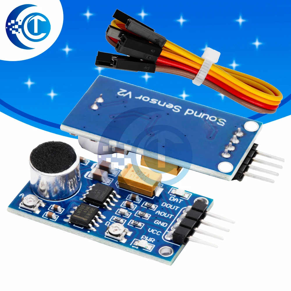 LM386 3,3 V-5,3 V Audio-Leistungsverstärkermodul, Schallerkennungssensor, Sprachsensorplatine für die Erkennung von Umgebungsgeräuschen
