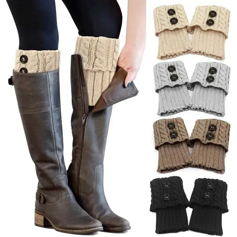 Warm Knitted Shoe Accessories Women Short Boot Sock Toppers Cable Knit Wool Ankle Leg Warmers with Buttons for Autumn Winter