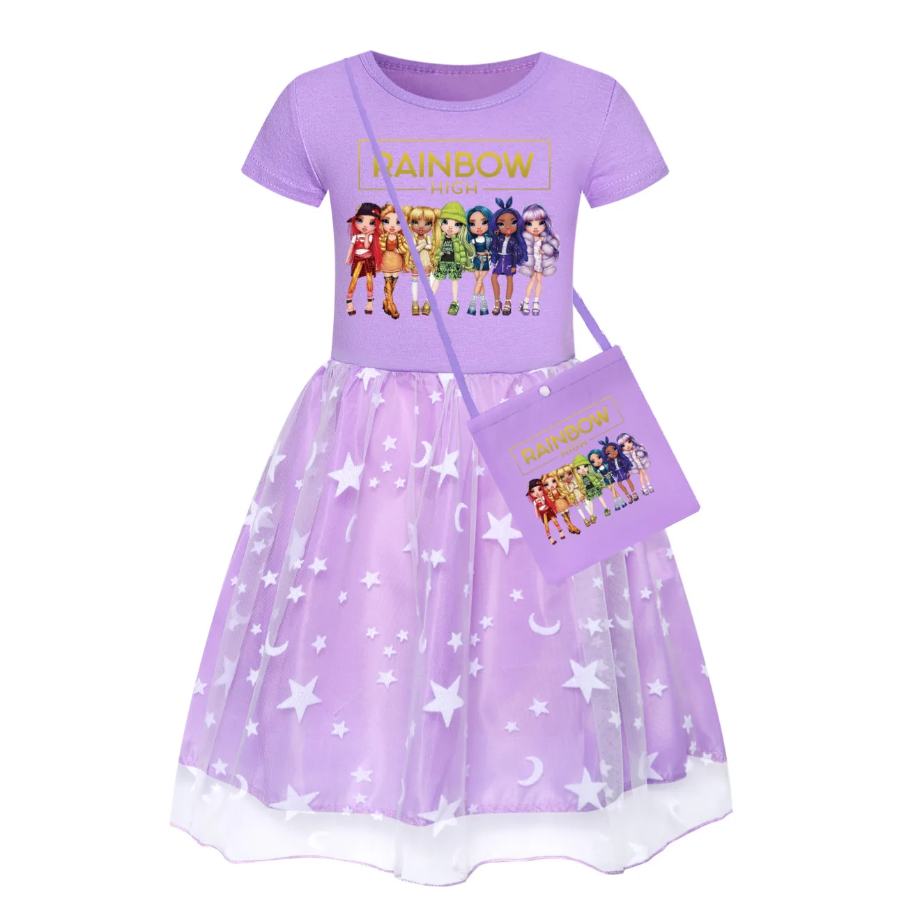 Kawaii Rainbow High Clothes Baby Girls 2024 Summer Casual Dresses Kids Dress Children Short Sleeve Sleeve Princess Vestidos