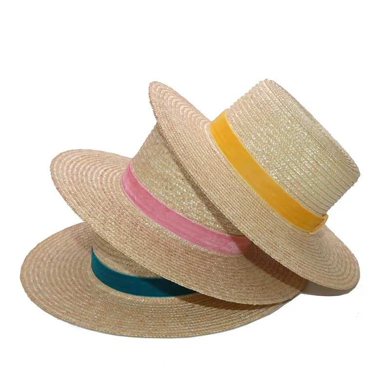 Women New Wide Brim Straw Hat Velvet Trim Fashion Sun Cap Beach Vacation