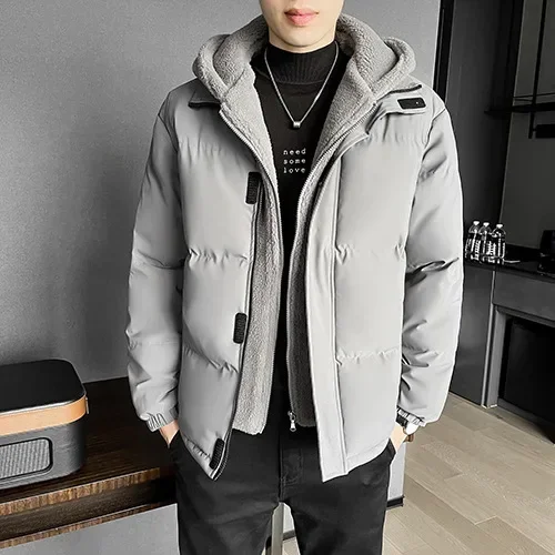 Plus-size Men\'s Fake Two Padded Coats Men\'s Winter Loose and Thick Polar Fleece Padded Jacket Hooded Padded Coat Men Jacket