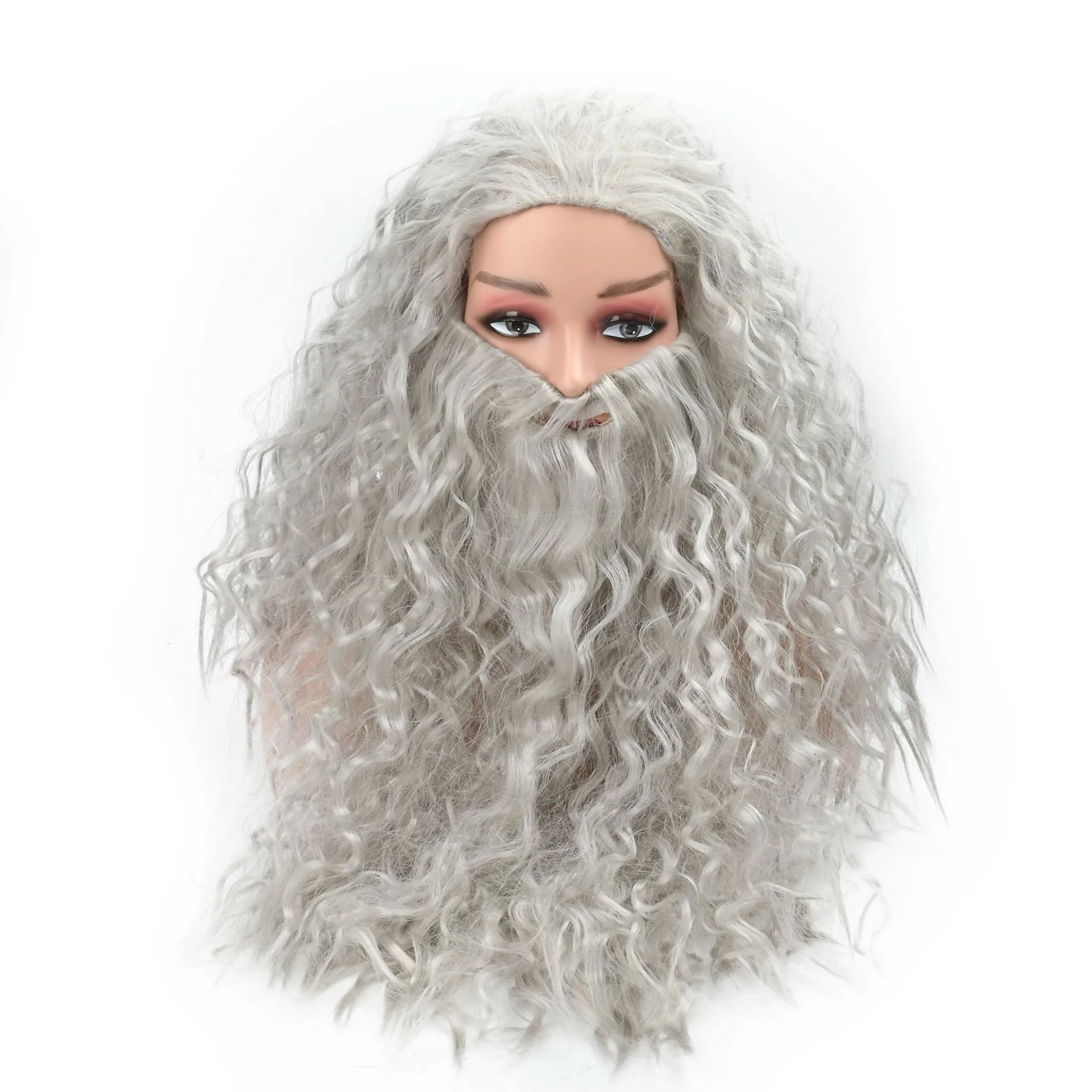 Hobbit Gandalf Halloween Grau Zauberer Perücke Bart Set Jesus Weihnachtsmann Dress Up Headset Bart Set Cosplay PerückenKostüm Requisiten – Detail 4