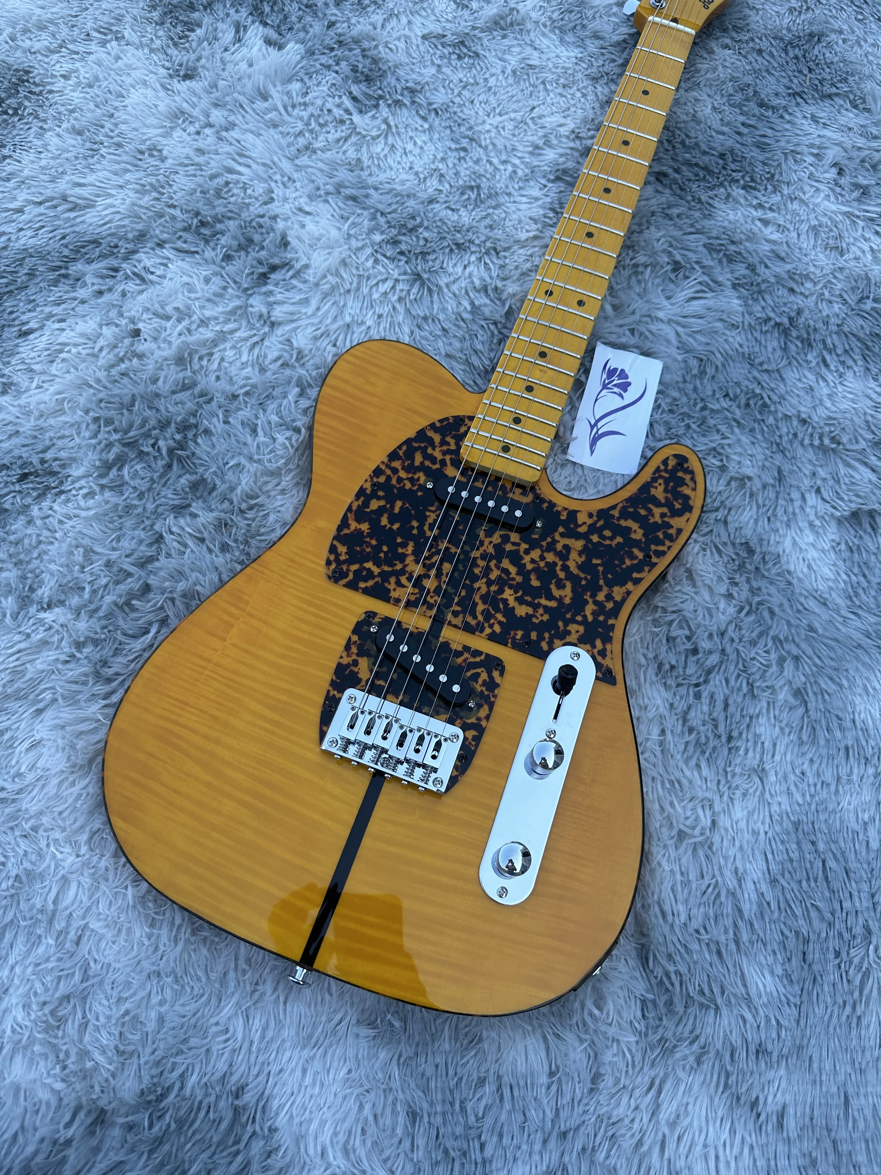 Prince HS Anderson & Hohner Madcat Mad Cat Tele Amber Yellow Flame Maple Top Electric Guitar Leopard Pickguard & Body Binding gu