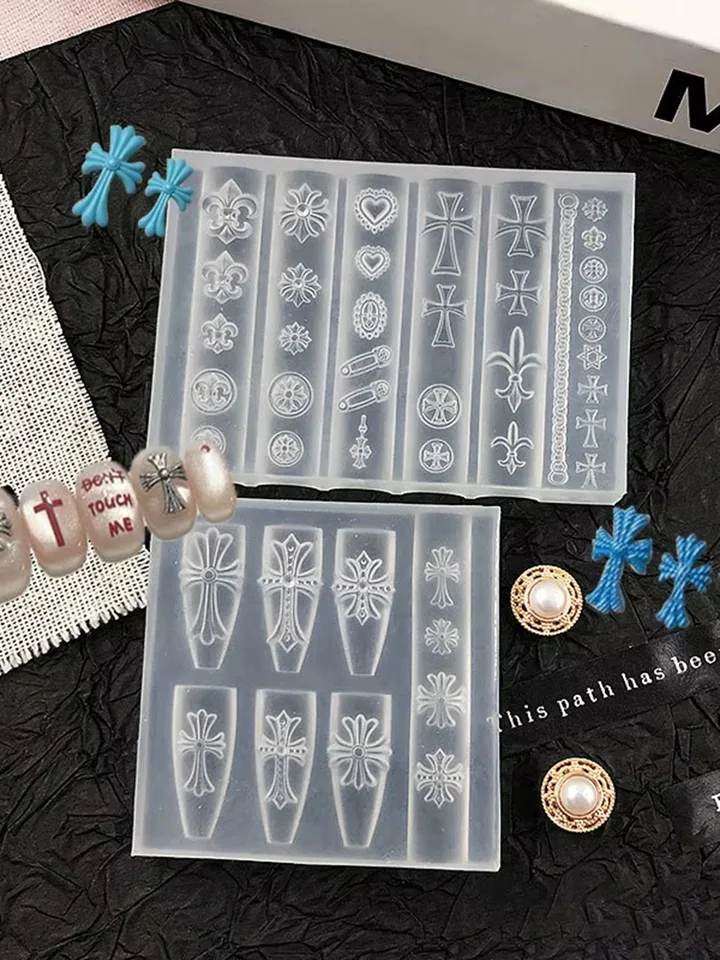 Molde de Piezas Cruzadas para Uñas, Molde de Silicona 3D en Relieve, Plantilla de Diseño DIY Reutilizable, Decoraciones de Arte de Uñas, Herramientas de Manicura 5