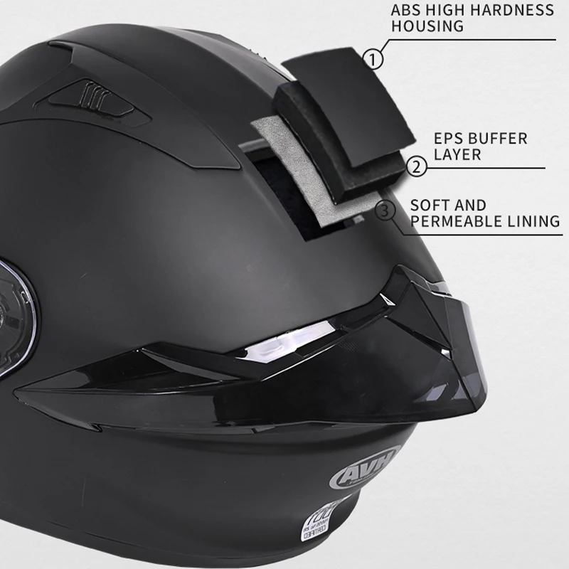 HVA Unisex Motorradhelm DOT-Zertifizierung Doppellinse Querschnitthelm Sicherheit Modularer Klapphelm Helm mit Visier