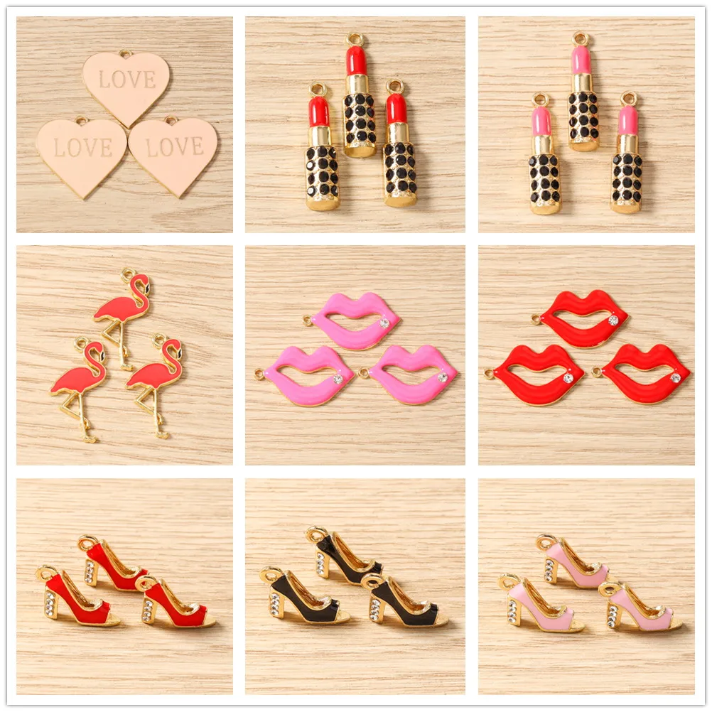 Tusember 10 Stück niedliche High-Heels-Anhänger mit roten Lippen und Lippenstiften für die Schmuckherstellung, Halskette, Ohrringe, Armband, DIY, handgefertigtes Kunsthandwerk – Detail 1