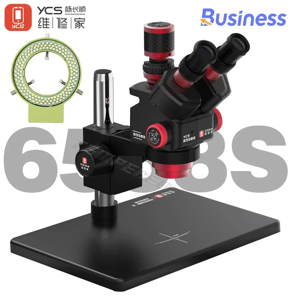 YCS 6558 X/S Ultra HD Trinocular Microscope with Large Base 6.5-58 Zoom 4K Camera for Phone PCB BGA CPU Welding Microscope Tools