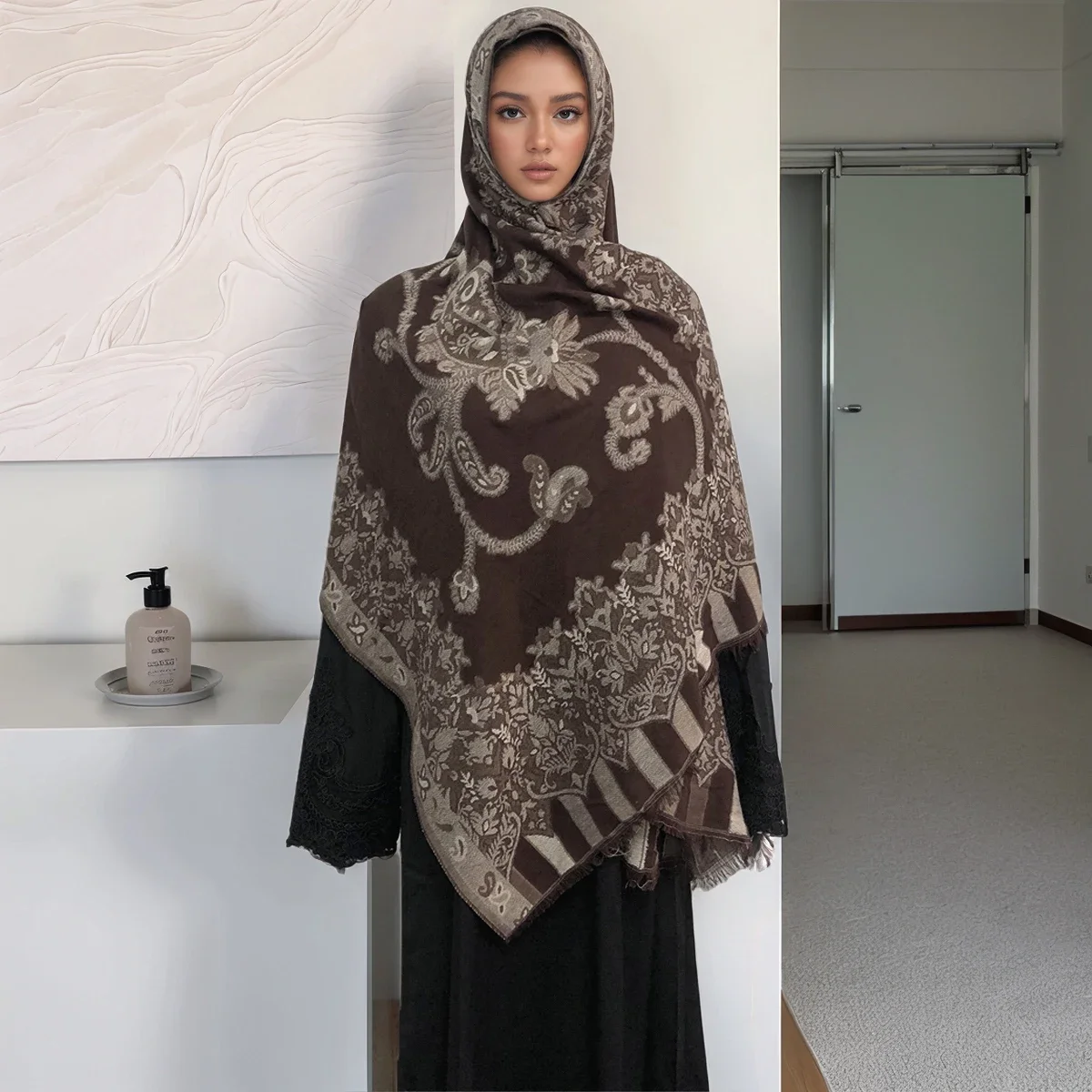 

Autumn Winter Cashmere Feelings Scarf Head Wraps Cashew Hook Floral Pattern Pashmina Shawls Islamic Jacquard Paisley Scarf Hijab