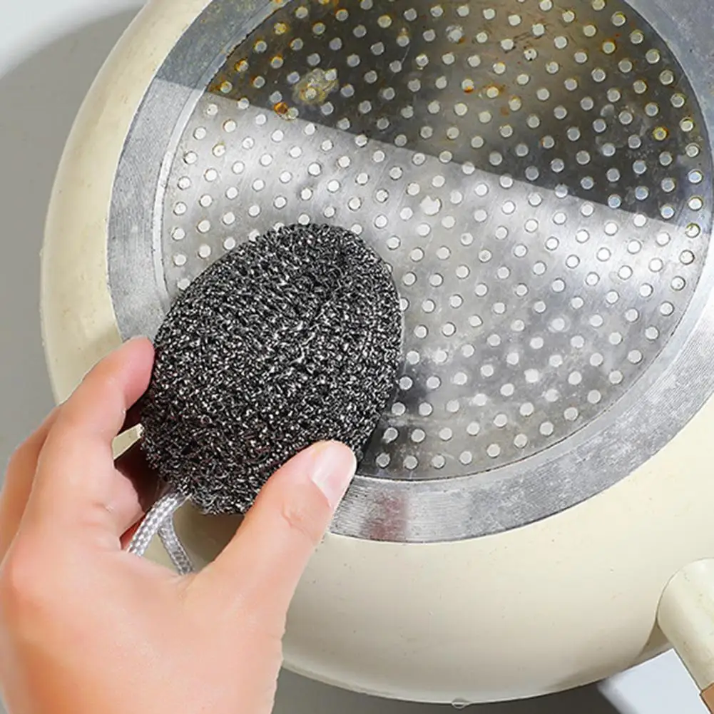 Durable Kitchen Scrubber 2/3pcs Stainless Steel Balls Pot Scrubber Set with Hanging Loop Kitchen Scrubbing Brush for Stains