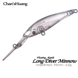 Chan’sHuang 20PCS Unpainted Blanks Bait 9.5cm 4.5g Rattle Floating Long Diver Minnow DIY Handmade Artificial Fishing Lure