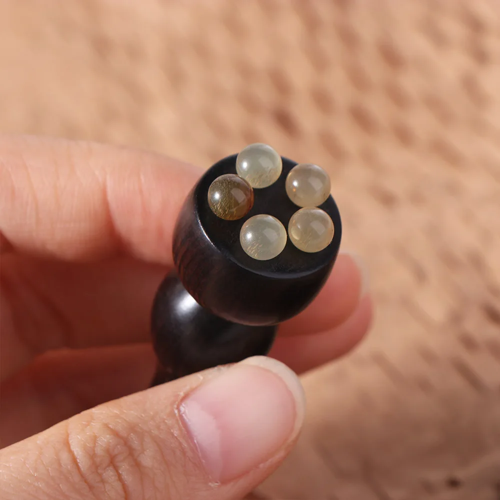 Five Beads Design Sandalwood Lotus Seedpod Massager Face Lifting and Tightening Reduce Puffiness Eye Massage Stick Skin Scraping