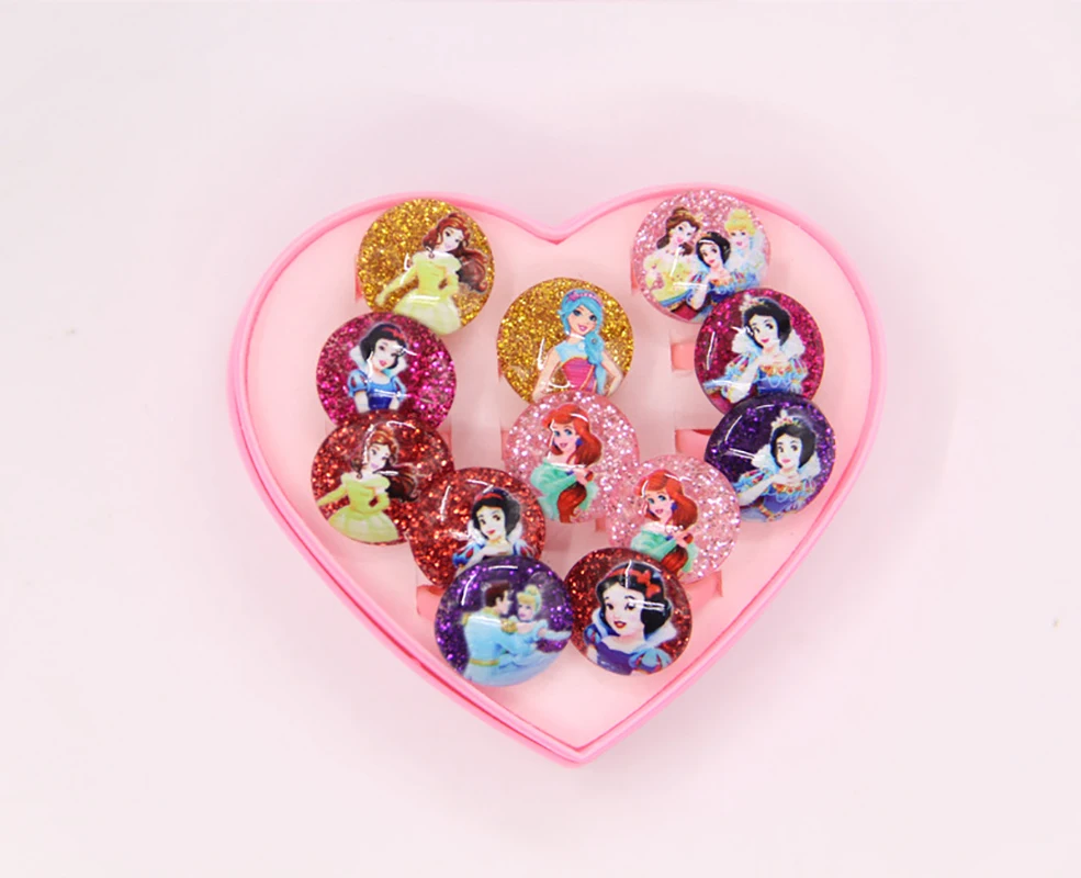 12Pcs Frozen Princess Ring Set Elsa Anna Princess Toy Ring Girls Cartoon Gemstone Ring Set Jewelry Kids Birthday Gift