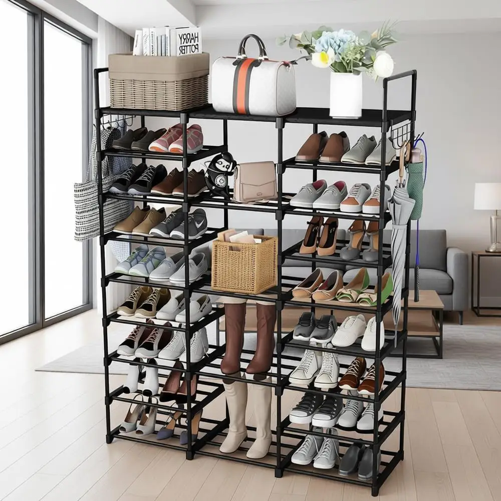 

Многоярусная (9-ярусная) полка для обуви с крючками для прихожей, органайзер для хранения обуви для дома, гаража и гардеробной