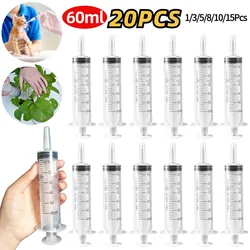 1-20PCS Syringes Reusable Pump Nutrient Measuring Pet Feeding Syringe Liquid Enema Glue Filling for Experiments Hydroponic 60ml