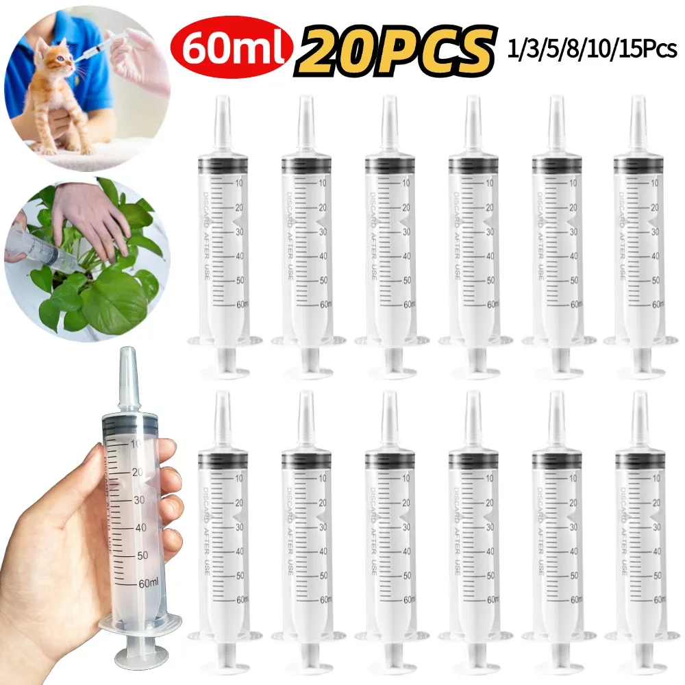 1-20PCS Syringes Reusable Pump Nutrient Measuring Pet Feeding Syringe Liquid Enema Glue Filling for Experiments Hydroponic 60ml