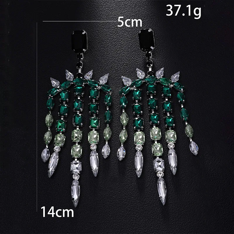 New full diamond fringed earrings exaggerated high-end rhinestone earrings stage catwalk accessories women's earrings