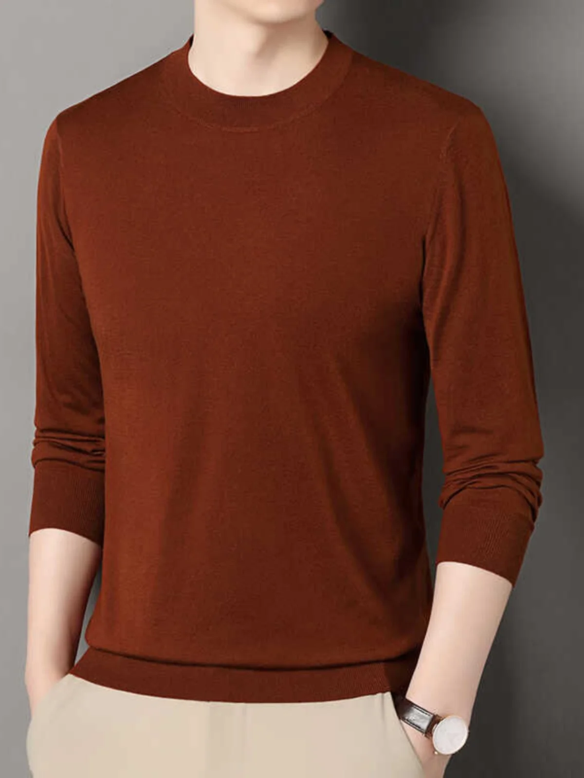 

Мужской свитер из премиальной шерсти с высоким воротником, тонкий вязаный джемпер с длинным рукавом, повседневный, универсальный, весна-осень