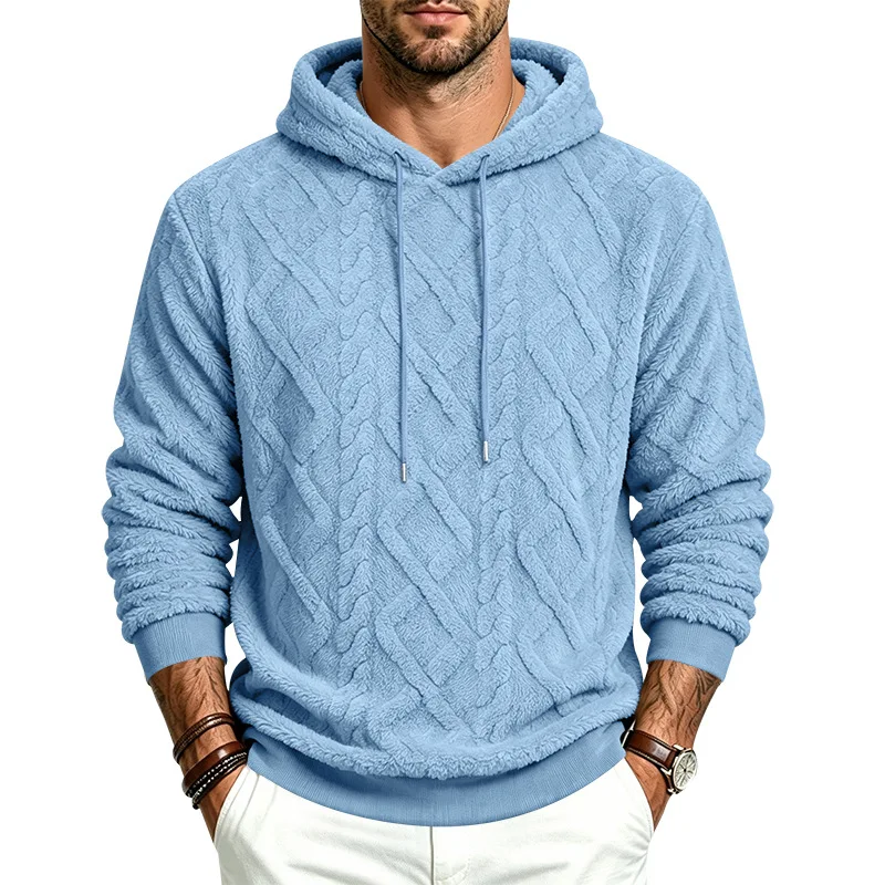 2026 Autumn Winter Hooded Sweatshirts Men Loose Warm Casual Pullover Hoodie Male Streetwear Knit Sweatshirt Solid Pull On Tops