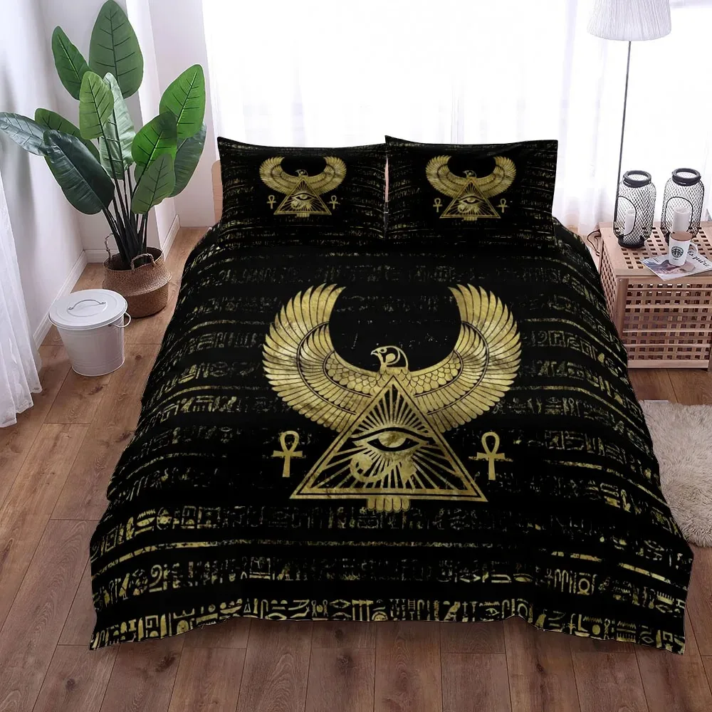 2024 Egyptian Horus Ethnic Duvet Cover Set UK Single Double Queen King US Twin Full King Size Bed Linen Set