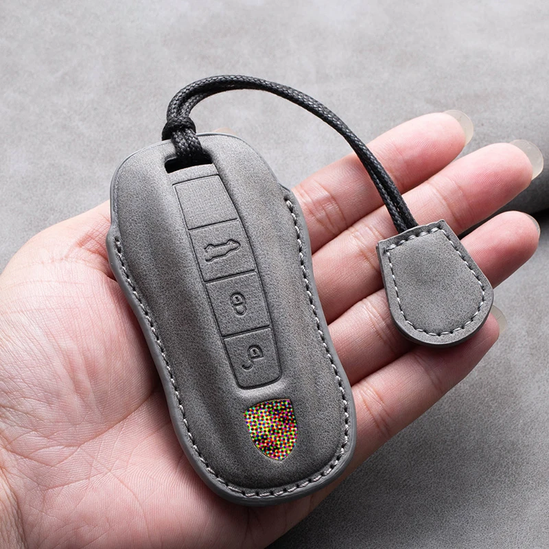 Étui à clé de voiture intelligent en cuir suédé, coque de protection Fob pour Porsche, Panamera, Spyder, Carrera, Macan, Boxster, Cayman, Broderie, 911, 718, 991