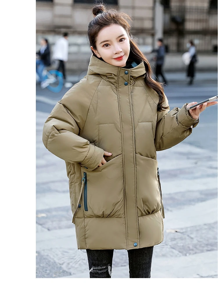 

Зимнее пальто Tagkita из полиэстера для женщин: утепленное, свободного кроя, в стиле Sweet School Sle, для непогодной погоды