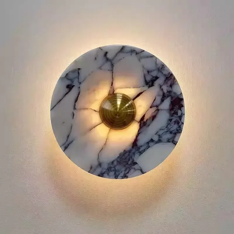 

Spain Natural Marble Wall Lamp Round LED Wall Lamps Personality Living Room Background Wall Restaurant Bathroom Bedroom Sconces