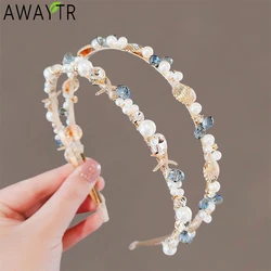 AWAYTR Alloy Pearl Shell Star Headband Hair Bzel Band for Women Headwear Chic Rhinestone Crystal Hairband Hair Hoop Accessories