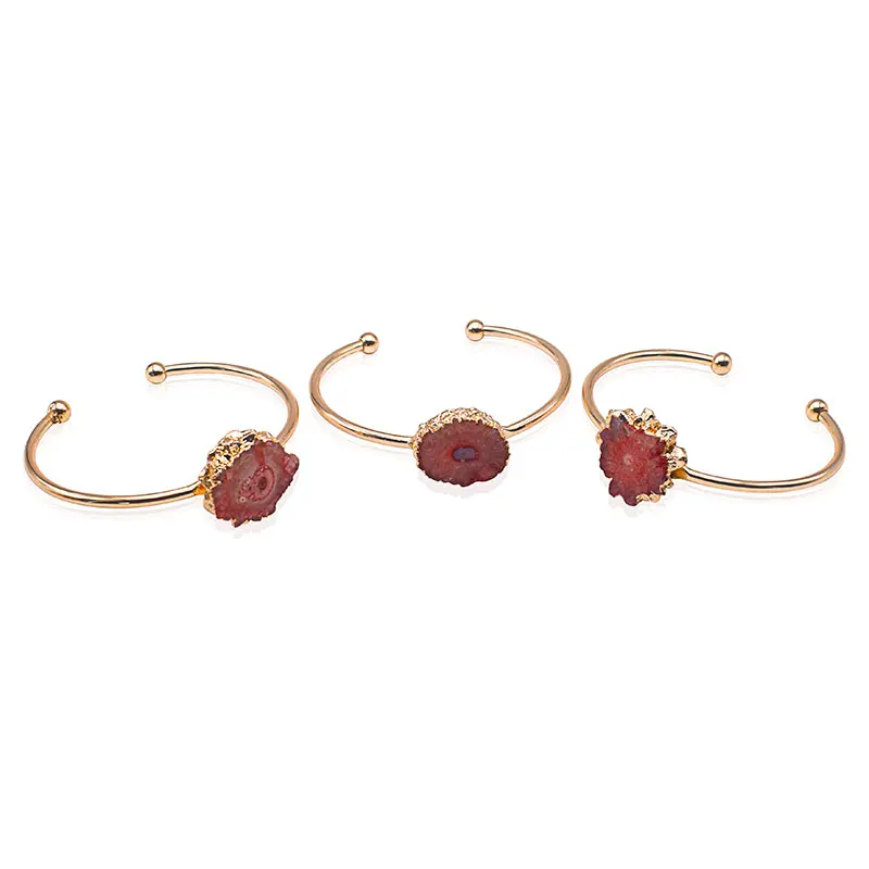 Irregular Agate Slice Cuff Bangle for Women Girls Golden Natural Stone Healing Crystal Bracelet Wedding Party Gift