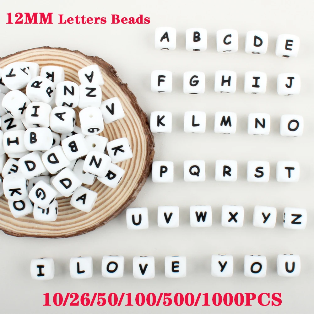 10/26/50/100/500/1000 sztuk silikonowe litery koraliki 12mm koraliki alfabetu do tworzenia biżuterii DIY spersonalizowana nazwa akcesoria do pióra