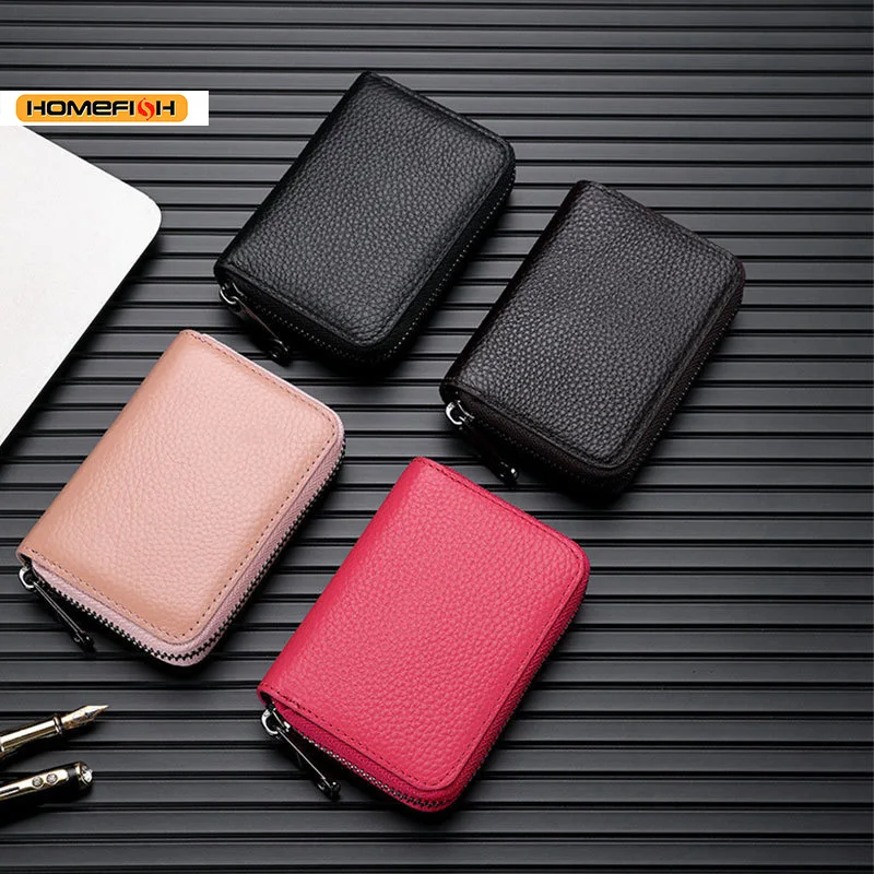 HOMEFISH Unisex RFID Blocking Slim Card Holder Wallet, Zipper Coin Pocket Credit Card Case Small Purse for Men Women