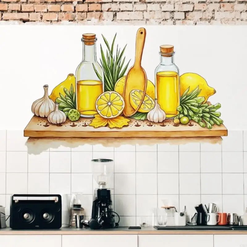Lemon و Honeys ملصق ملصق المطبخ القابل لإعادة الاستخدام نمط الجرف PVC PVC لسهولة تطبيق الحائط Decors Kxre