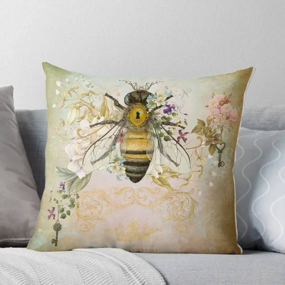 

Honey Bee Vintage Portrait Style Throw Pillow Sitting Cushion Sofa Decorative Covers Sofa Covers For Living Room pillow