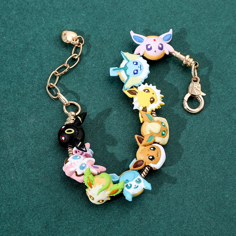 Pokemon Eevee Vaporeon Espeon Enamel Beads Bracelet for Women, DIY Fashion Jewelry Bangle, Cute Cartoon Accessories, Gifts