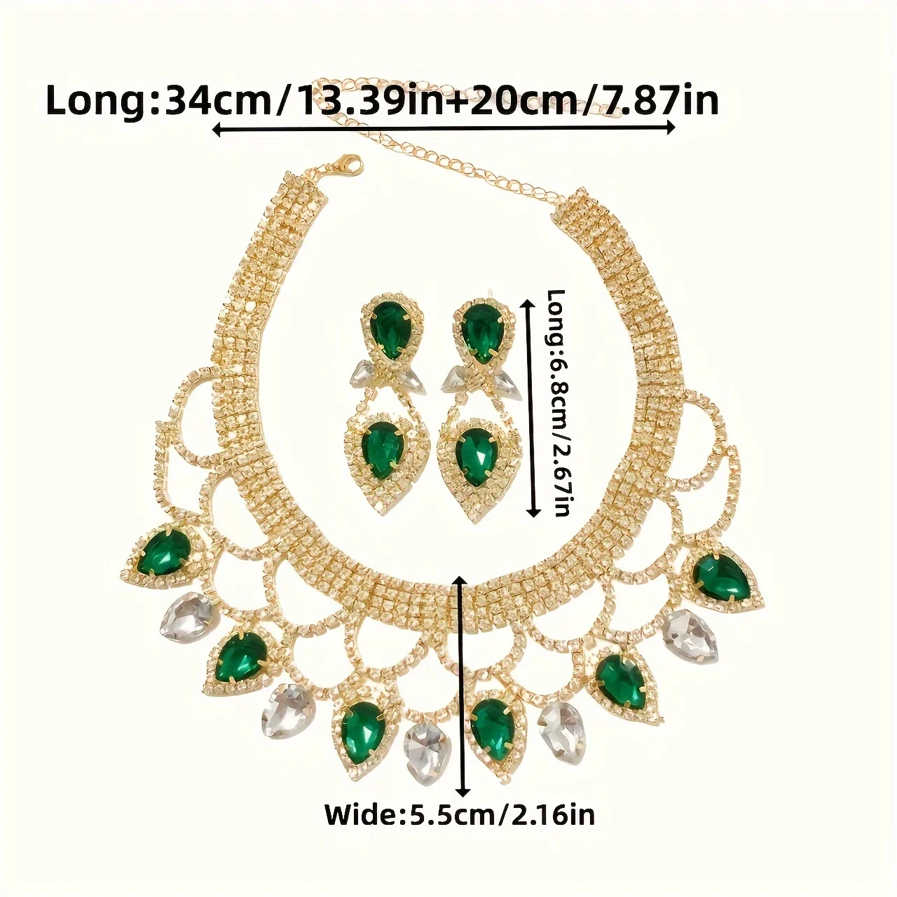 Fashionable ladies\' exaggerated and exquisite handmade rhinestone necklace earring set, bride\'s dance dress jewelry accessories
