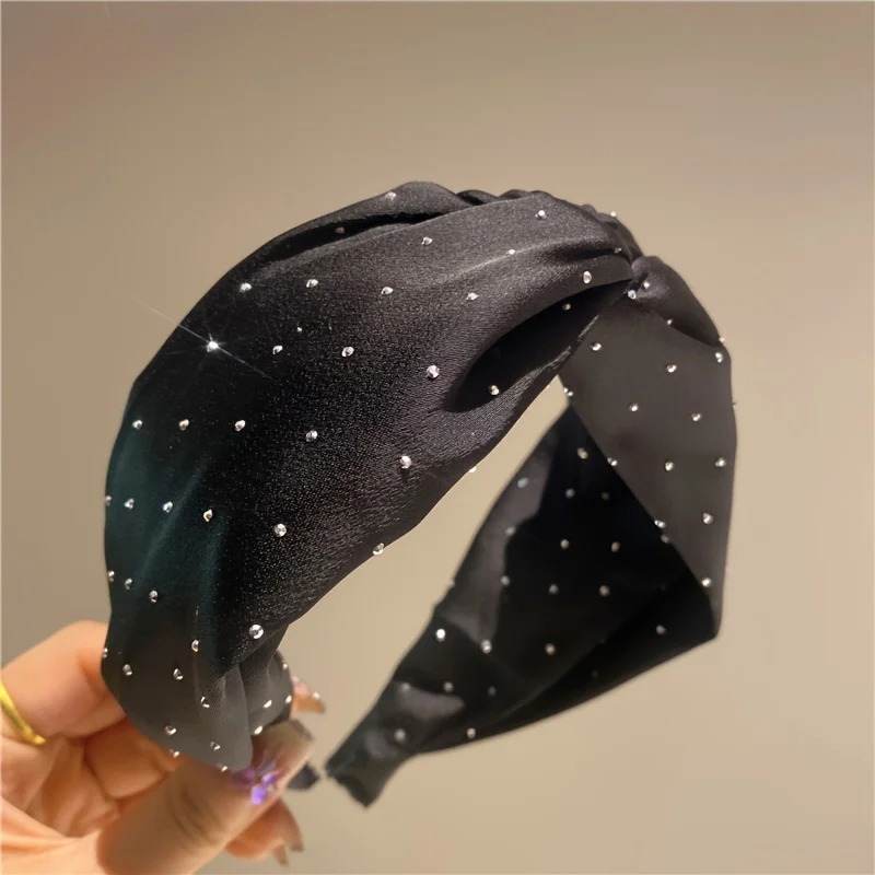 Korean version of minimalist starry fabric with wide edges, retro knotted hair bands, women\'s satin headband hair accessories