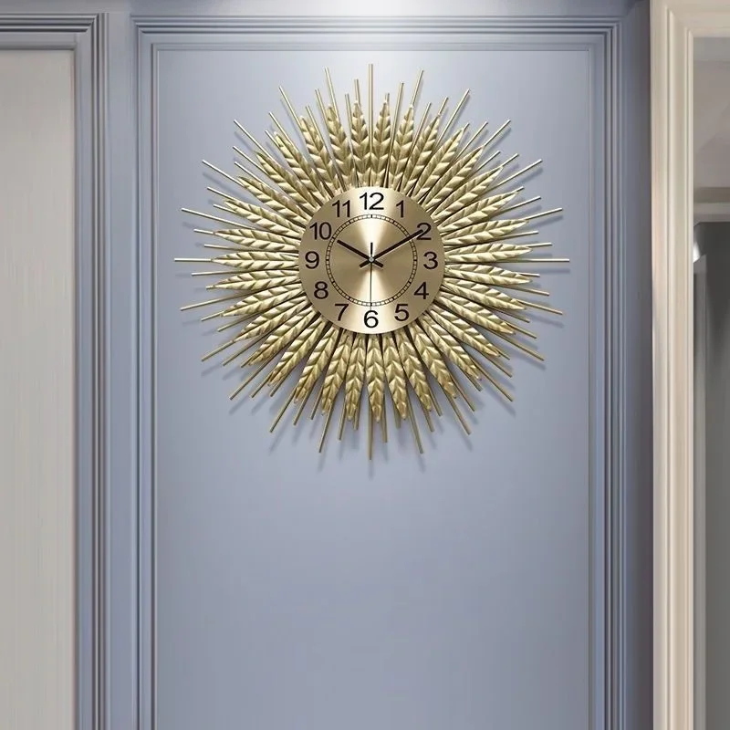 Luxury Gold Metal Wall Clock, Vintage Large 60cm Silent Non-Ticking Decorative Clock for Living Room Bedroom Home Decor