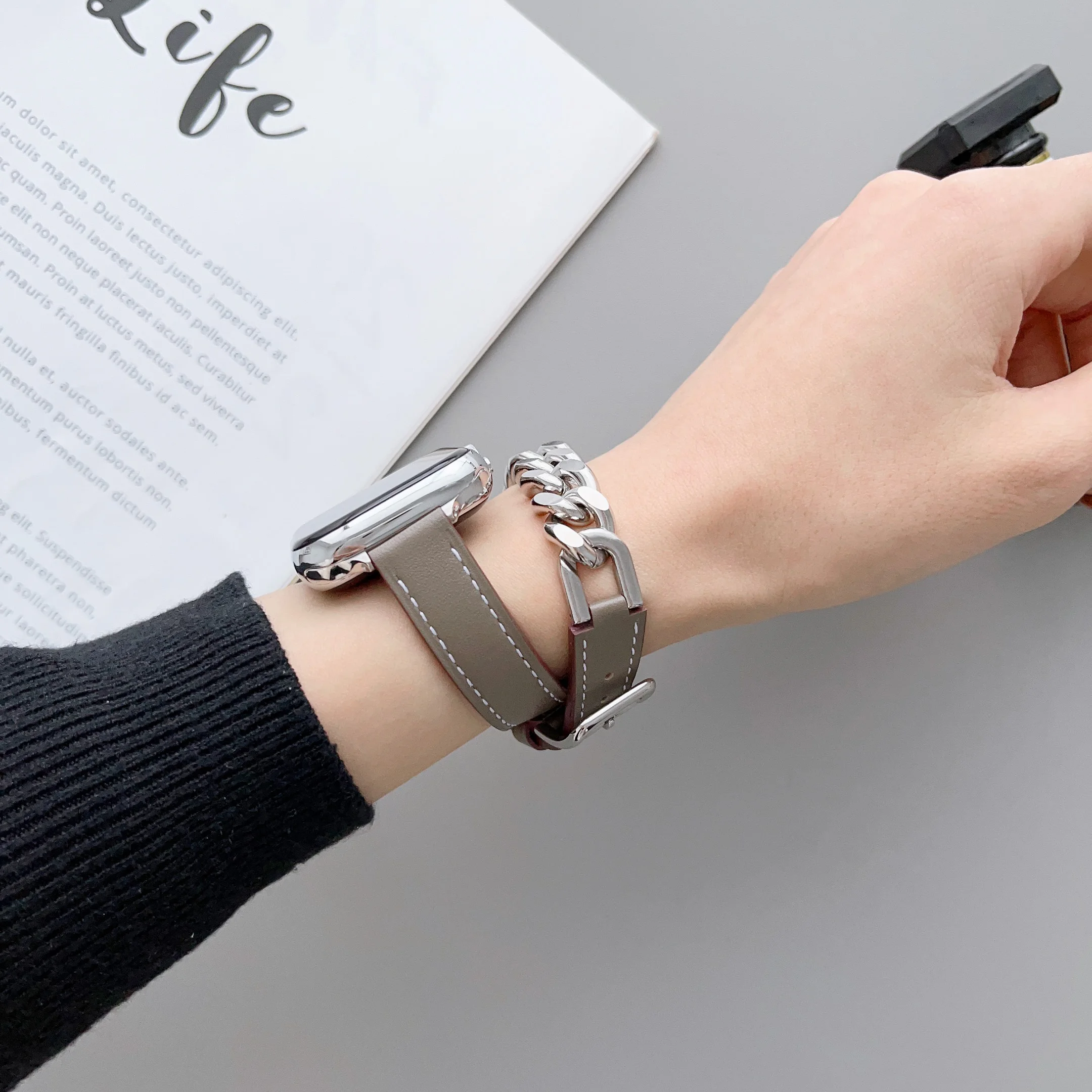 Leather Correa For Apple Watch 8 Ultra 49MM Strap 45mm 41mm Replacement  Double Tour Metal Bracelet For IWatch Series 8 7 44mm