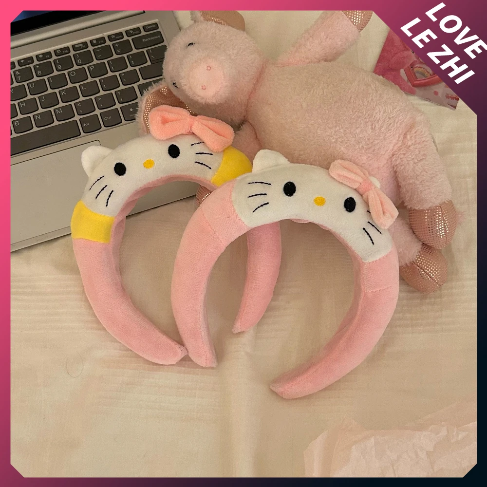 Cute Sanrio Hello Kitty New 4 Colours Ears Hair Band Women Hair Accessories Plush Wash Face Anti-Slip Headband Girls Gift