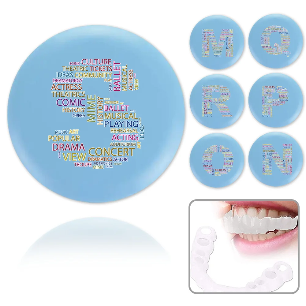 

Travel Tooth Box With Mirror Retainer Denture Case Teeth Storage Portable Mouth Guard Pocket Organizer Gift Text Letter Pattern