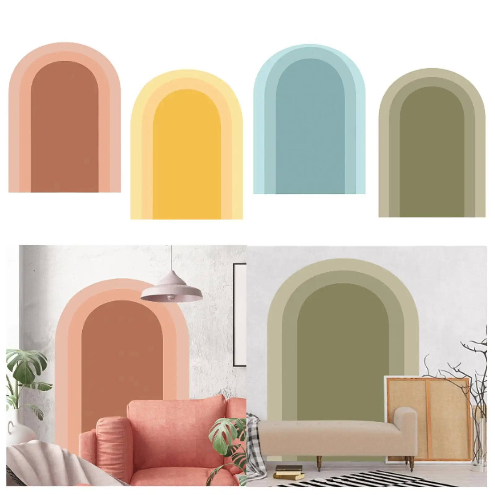 ملصق حائط على شكل قوس بوهو ملصق حائط داخلي حديث من مادة PVC مقاس 31.5 × 19.7 بوصة لغرفة المعيشة المنزلية وغرفة الطعام #2