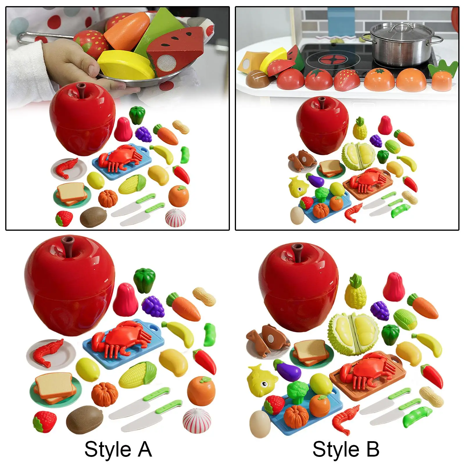 Cutting Play Food Toy Pretend Play Toy Early Learning Montessori Role Playing for Kids Boy Girl Ages 3+ Years Old Party Favors