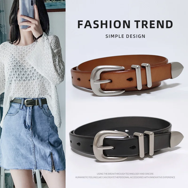 

Retro belt women's pin buckle genuine leather belt versatile decorative first layer cowhide belt women's trouser belt