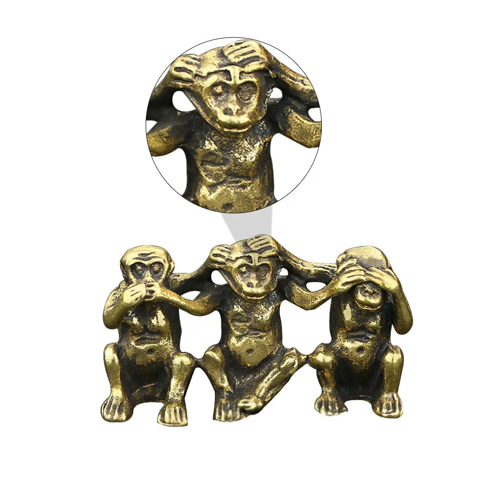 Brass Statue Retro Design Hear No Evil Desktop Ornament Table Decor for Living Room Bedroom Office