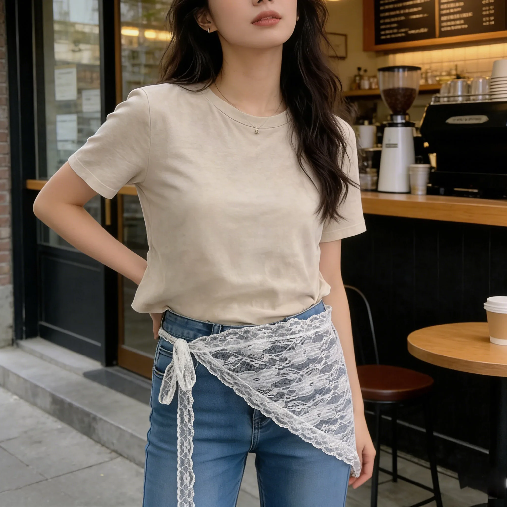 New White Mesh Lace Irregular Skirt Curtain Half Skirt Bottom Pants Jeans Folded Triangular Headscarf Headband One-piece Decor