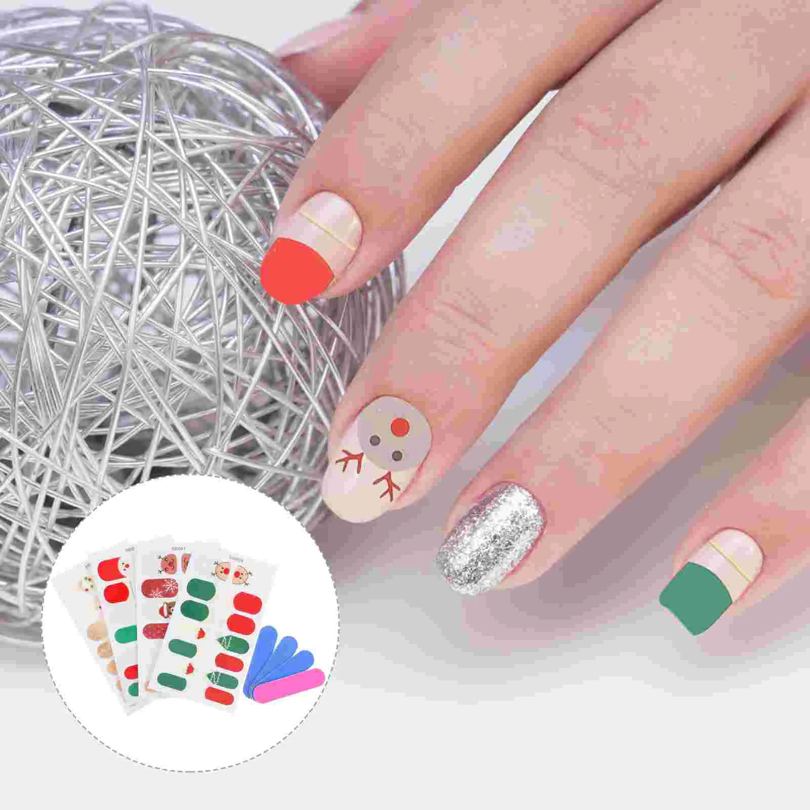 4 hojas de pegatinas navideñas para uñas, envolturas de manicura para pastas, calcomanías de muñeco de nieve para mujeres