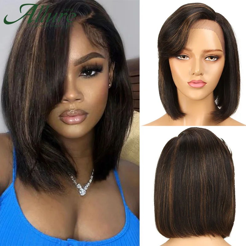 Short Bob Pixie Cut Human Hair Wigs Part Lace Front Natural Bob Cut Wig With Bangs Black Women Burgundy Brazilian Hair Allure