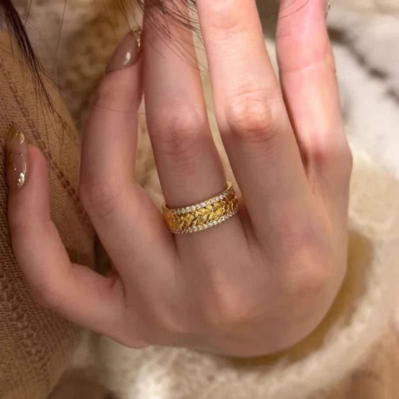 Luxury 100% Real 24K Gold Diamond Wheat Ear Ring "Safe Year After Year"Luxury Same As Store