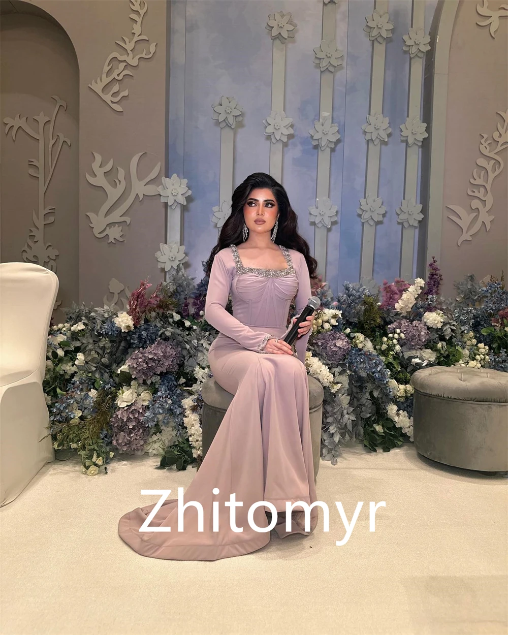 Customized Elegant Prom  Sexy Casual  Square Mermaid Party Dress Beading Paillette / Sequins Floor length Charmeuse Evening  202